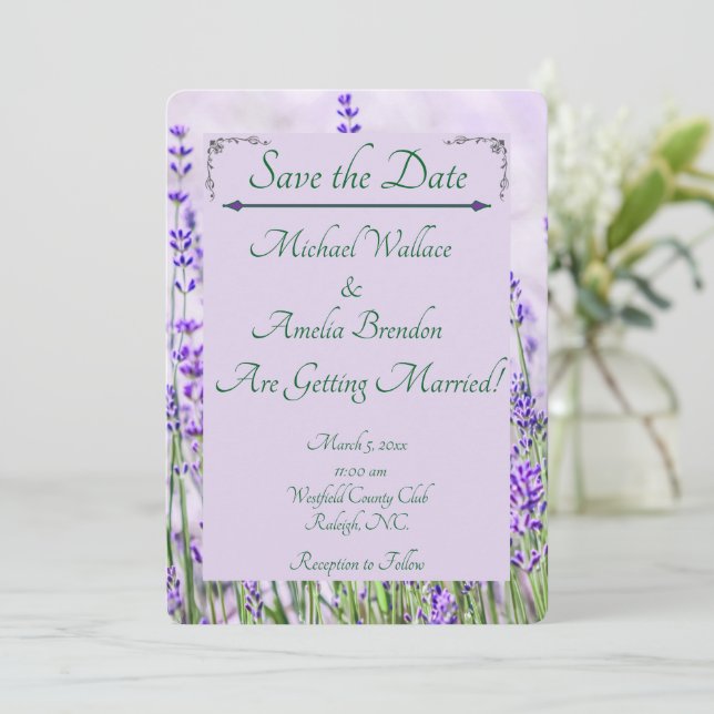 Lavender Fields Wedding Save the Date Card (Standing Front)