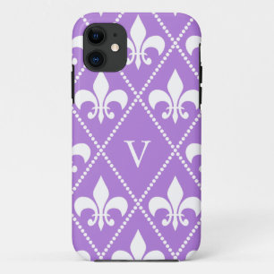 Lavender Fleur de Lis w/ monogram iPhone 11 Case