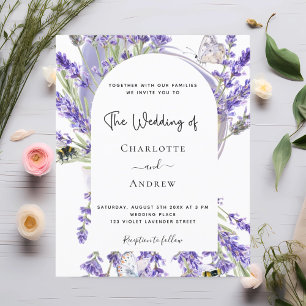Lavender floral arch budget wedding invitation flyer