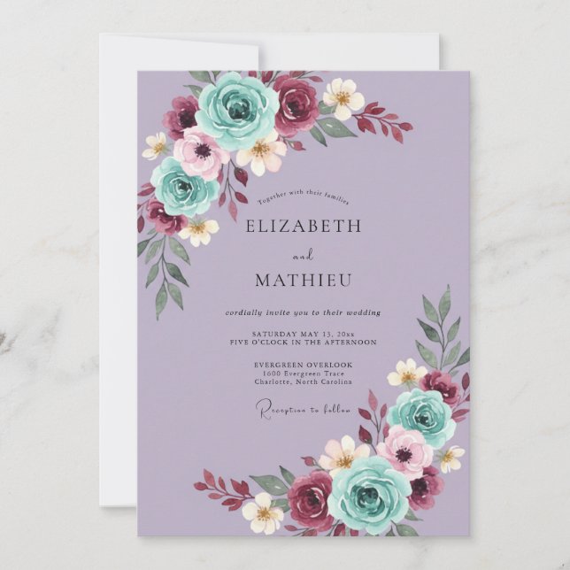 Lavender Floral Artistry Wedding Invitation (Front)