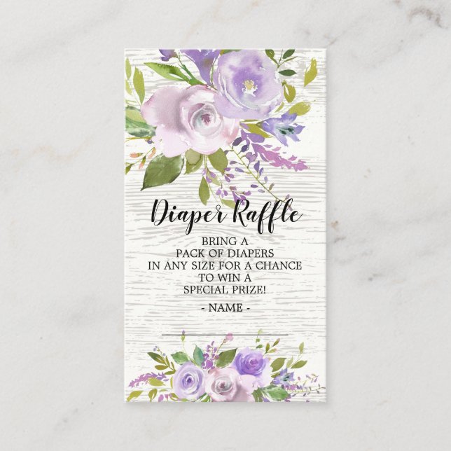 Lavender Floral Baby Shower Diaper Raffle Ticket Enclosure Card (Front)