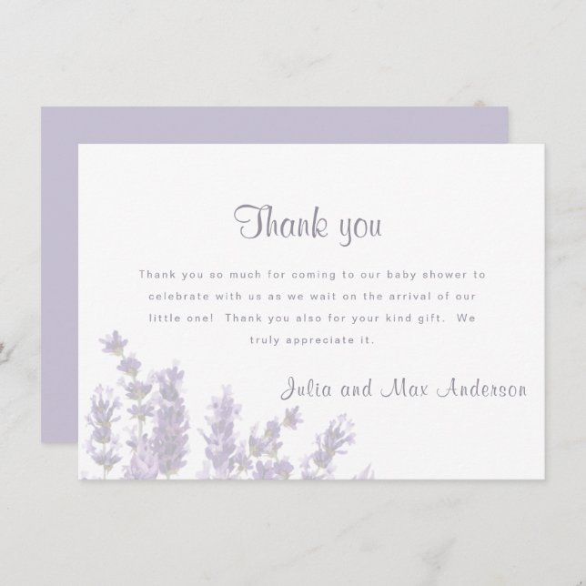 Lavender Floral Baby Shower Thank You Invitation (Front/Back)