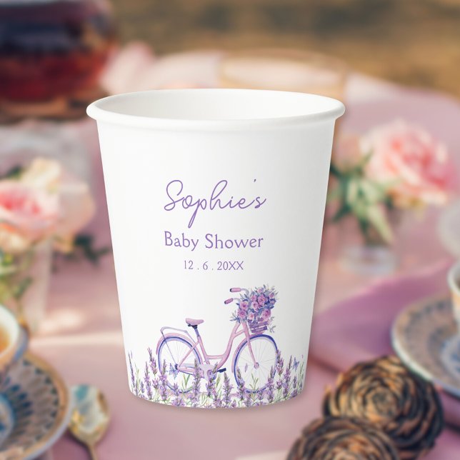 Lavender Floral Bicycle Baby Shower Paper Cups (Creator Uploaded)