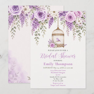 Lavender Floral Bird Cage Bridal Shower Invitation