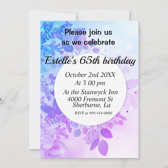 Lavender floral birthday invitation (Front)