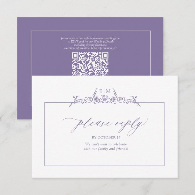 Lavender Floral Border Monogram Wedding RSVP Card (Front/Back)