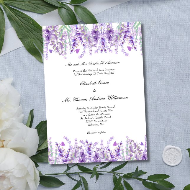 Lavender Floral Botanical Elegant Wedding Invitation (Lavender Floral Botanical Elegant Watercolor Wedding Invitation)