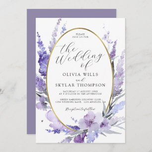 Lavender Floral Botanical Gold Frame Wedding Invitation