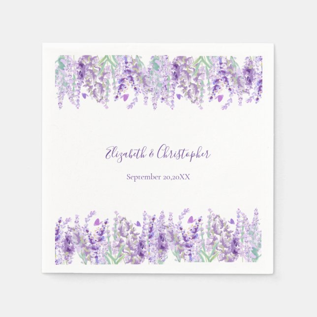 Lavender Floral Botanical Greenery Wedding Napkin (Front)