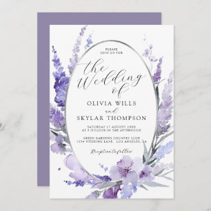 Lavender Floral Botanical Silver Frame Wedding Invitation