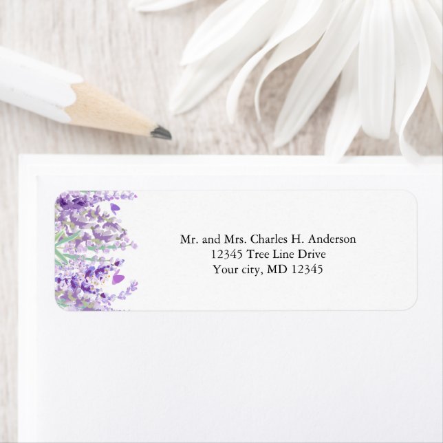 Lavender Floral Botanical Wedding return address Label (Insitu)