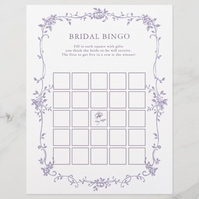 Lavender Floral 'Bridal Bingo' Bridal Shower Game (Front)