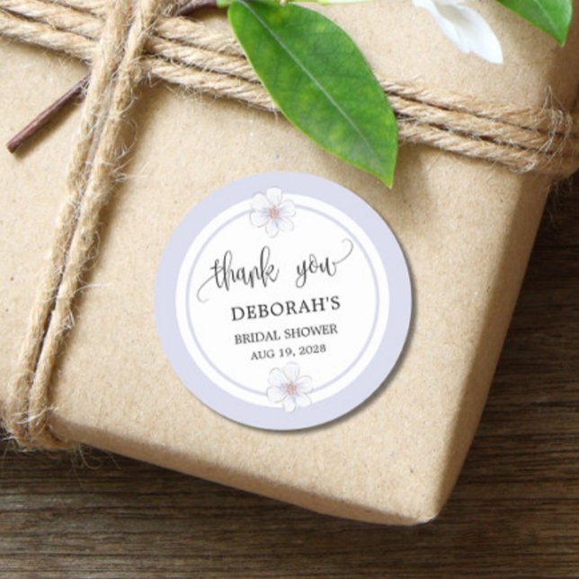 Lavender Floral Bridal Shower Classic Round Sticker (Creator Uploaded)