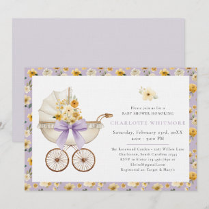 Lavender Floral Carriage Baby Shower Invite