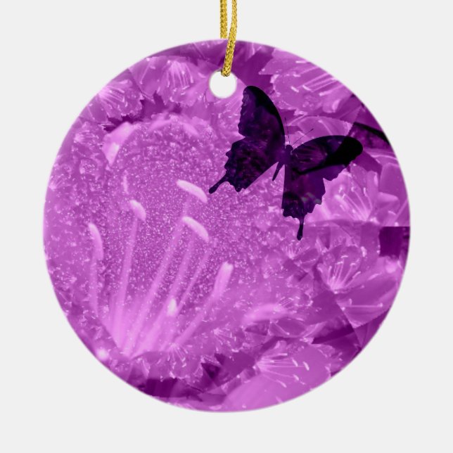 Lavender Floral Ceramic Keepsake Ornament (Front)