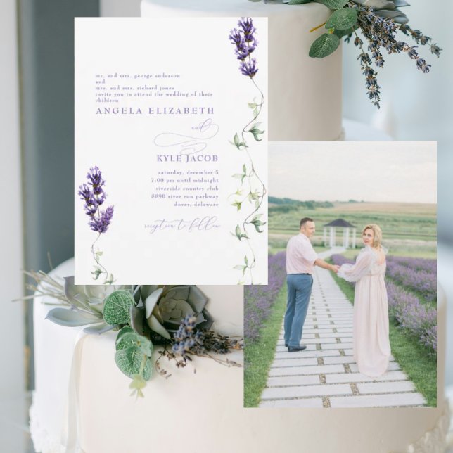 Lavender Floral Couple Photo Wedding Invitation (Creator Uploaded)