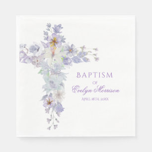 Lavender Floral Cross Baptism Napkins