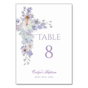 Lavender Floral Cross Baptism Table Number