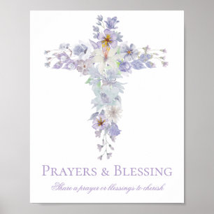 Lavender Floral Cross Baptism Welcome Poster