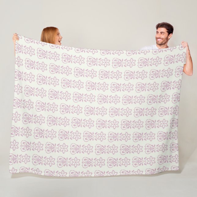 Lavender Floral Damask Pattern Fleece Blanket (In Situ)