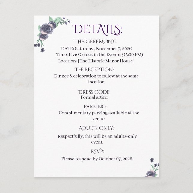 Lavender Floral Details Card (Back)