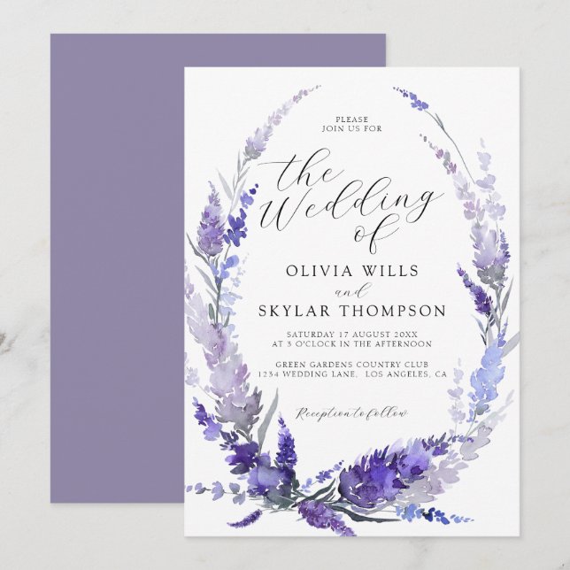 Lavender Floral Dusty Purple Mauve Wedding  Invitation (Front/Back)