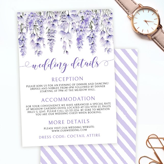 Lavender floral elegant wedding details enclosure card (Creator Uploaded)