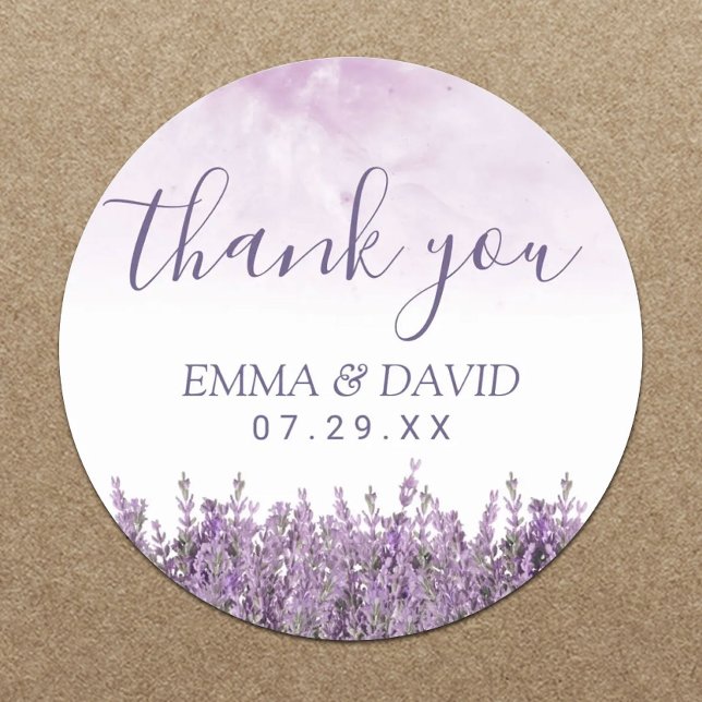 Lavender Floral Elegant Wedding Thank You Classic Round Sticker (Creator Uploaded)