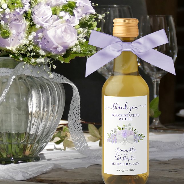 Lavender Floral Elegant Wedding Thank You Mini Wine Label (Creator Uploaded)