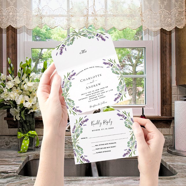 Lavender floral eucalyptus wedding all in one invitation (Creator Uploaded)