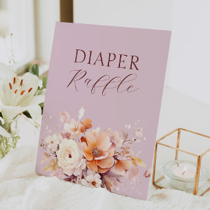 Lavender Floral Fall Baby Shower Diaper Raffle Pedestal Sign