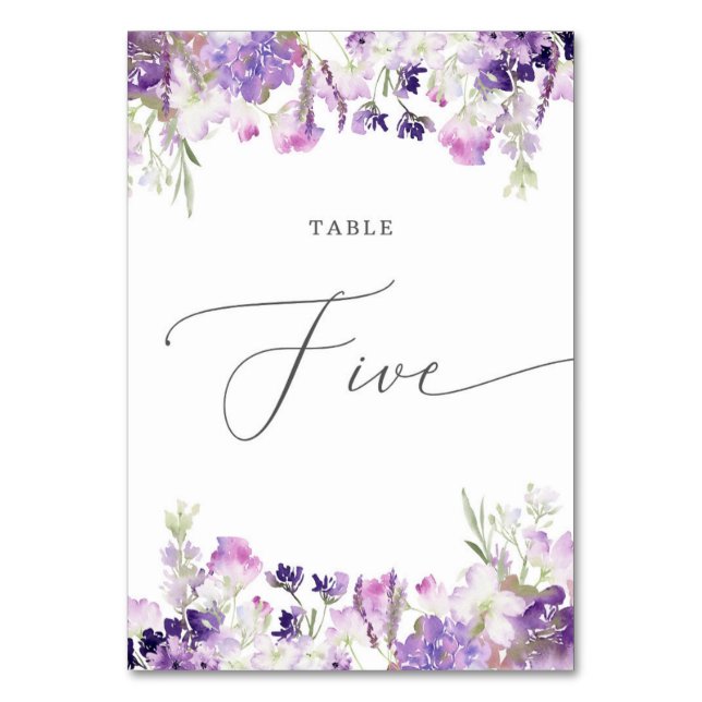 Lavender floral Five Table Number (Front)