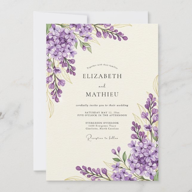 Lavender Floral Flourish Wedding Invitation (Front)