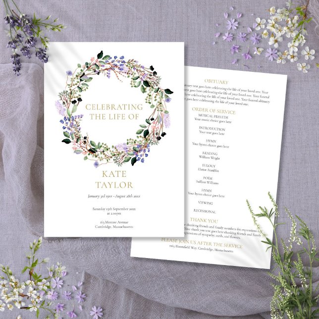 Lavender Floral Funeral Memorial Order Of Service Program (Lavender Floral Funeral Memorial Order Of Service Program)