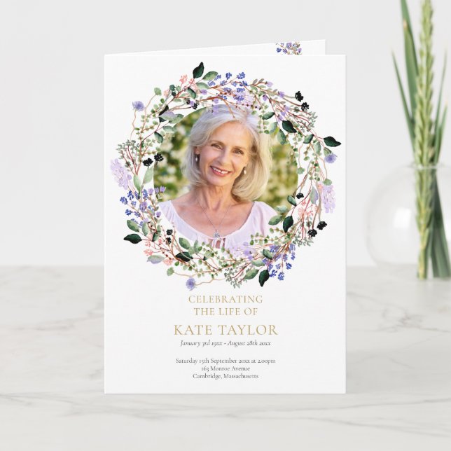 Lavender Floral FuneralOrder Of Service Folded Program (Front)