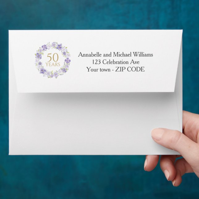 Lavender Floral Garland 50th Wedding address Envelope (Hand)
