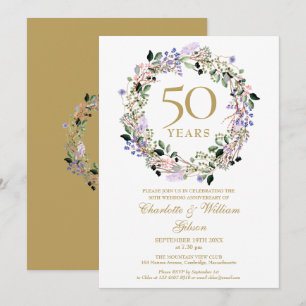 Lavender Floral Garland 50th Wedding Anniversary Invitation