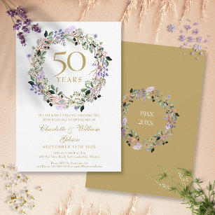 Lavender Floral Garland 50th Wedding Anniversary Invitation