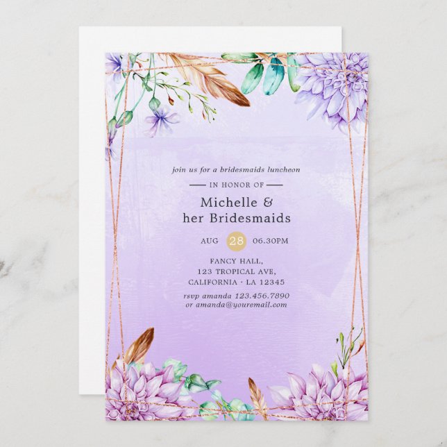 Lavender Floral Geometric Bridesmaids Luncheon Invitation (Front/Back)