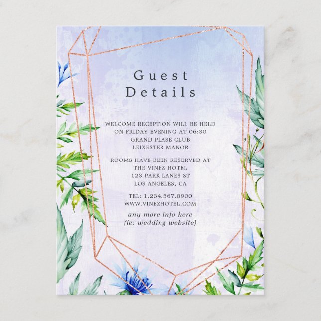 Lavender Floral Geometric Wedding Guest Details Enclosure Card (Front)