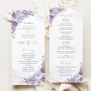 Lavender Floral Gold Geometric Wedding Ceremony Program