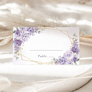 Lavender Floral Gold Geometric Wedding Place Card
