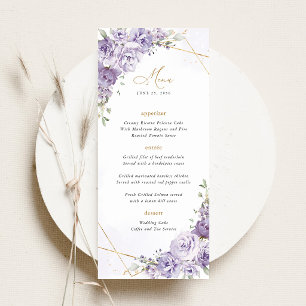 Lavender Floral Gold Geometric Wedding Reception Menu