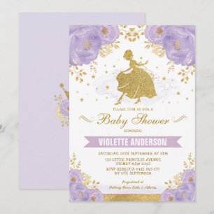 Lavender Floral Gold Royal Princess Baby Shower Invitation