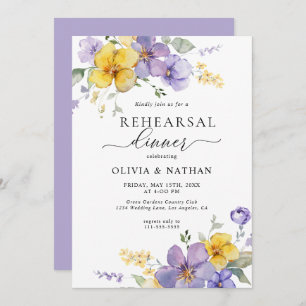 Lavender Floral Gold Yellow Boho Rehearsal Dinner Invitation
