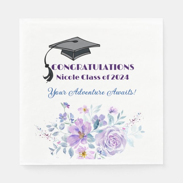 Lavender Floral Graduation Napkin (Front)
