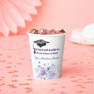 Lavender Floral Graduation Paper Cups