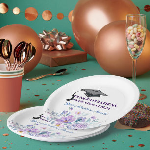 Lavender Floral Graduation  Paper Plate