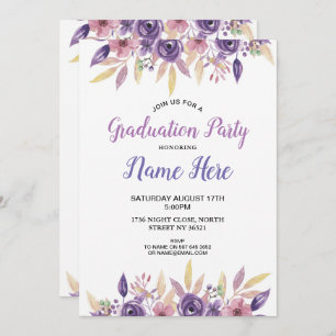 Lavender Floral Graduation Party Invite Flowers
