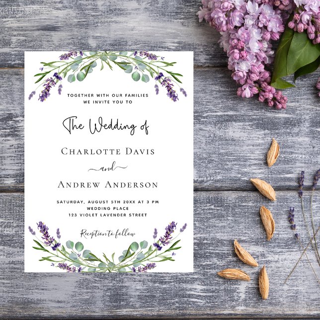 Lavender floral greenery budget wedding invitation (Creator Uploaded)